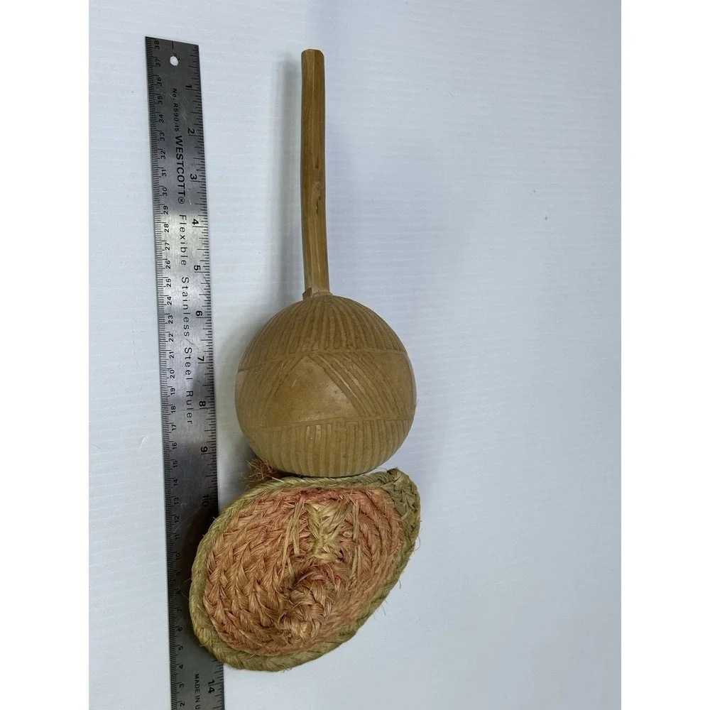 Vintage Souvenir Pair Rustic Haiti Maracas w/ Straw Man with Hat 12